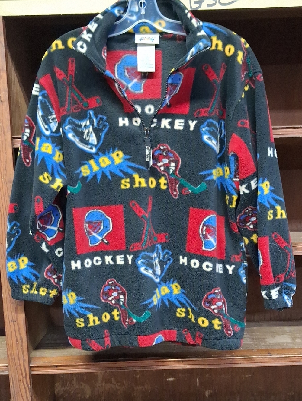 Northern Getaway Hockey Print Fleece Pullover - Black Multi Unisex
